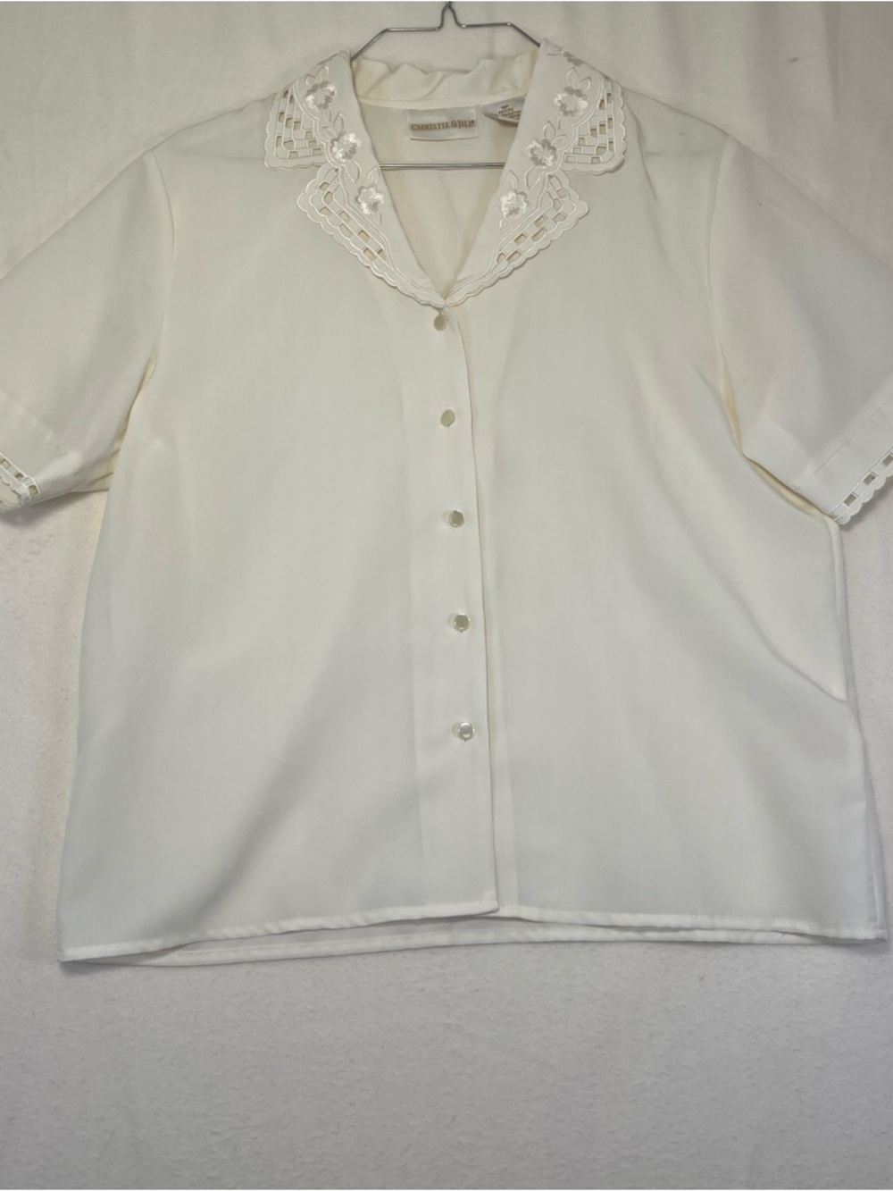 Christie & Jill 90s Ivory Cutwork Embroidered Blouse Size 10P